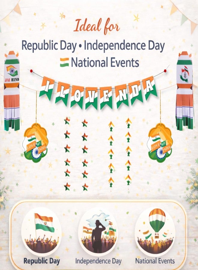 DIGI ART'S DIGI ART’S Tiranga Decoration Kit - I Love My India Banner, Paper Swirl, Star & Kite Frill | Republic Day & Independence Day Home Decoration (13 Pcs) - Image 5